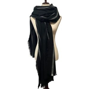 Le Luce Blanket Scarf Wrap Versatile Black with Stripes Gray Super Soft Acrylic